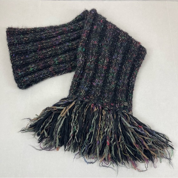 CHANEL Accessories - CHANEL Multicolor Mohair Wool Fringe Scarf with CC Logo Plaque (Made‎ in France)